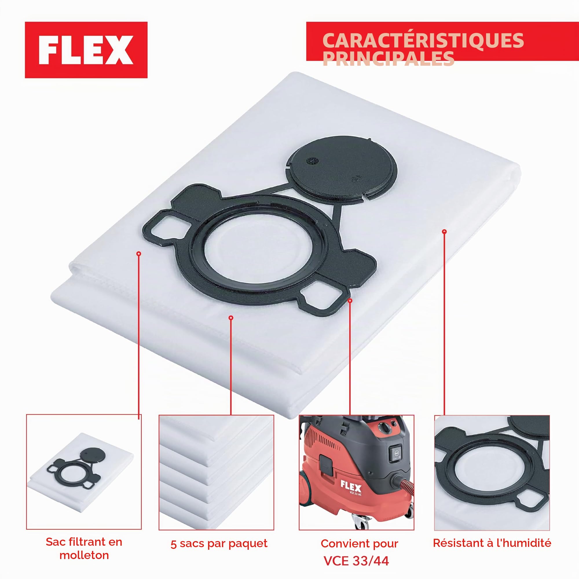 Sacs-filtres en feutre pour VCE 33/44 L/M (Lot de 5) FS-F