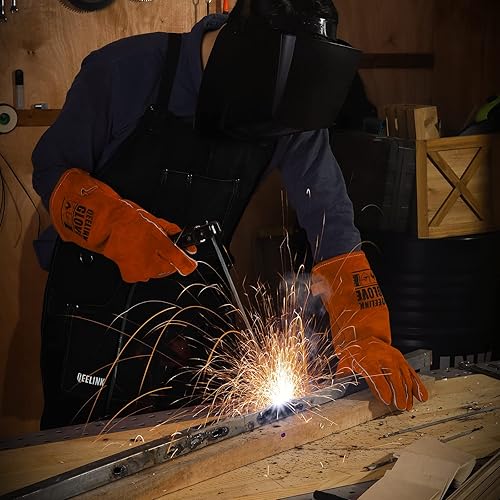 Miniatura 12 de QeeLink Delantal de soldadura de cuero con 6 bolsillos, delantal resistente al calor y al fuego, 24 x 42 pulgadas, ajustable de M a XXXL