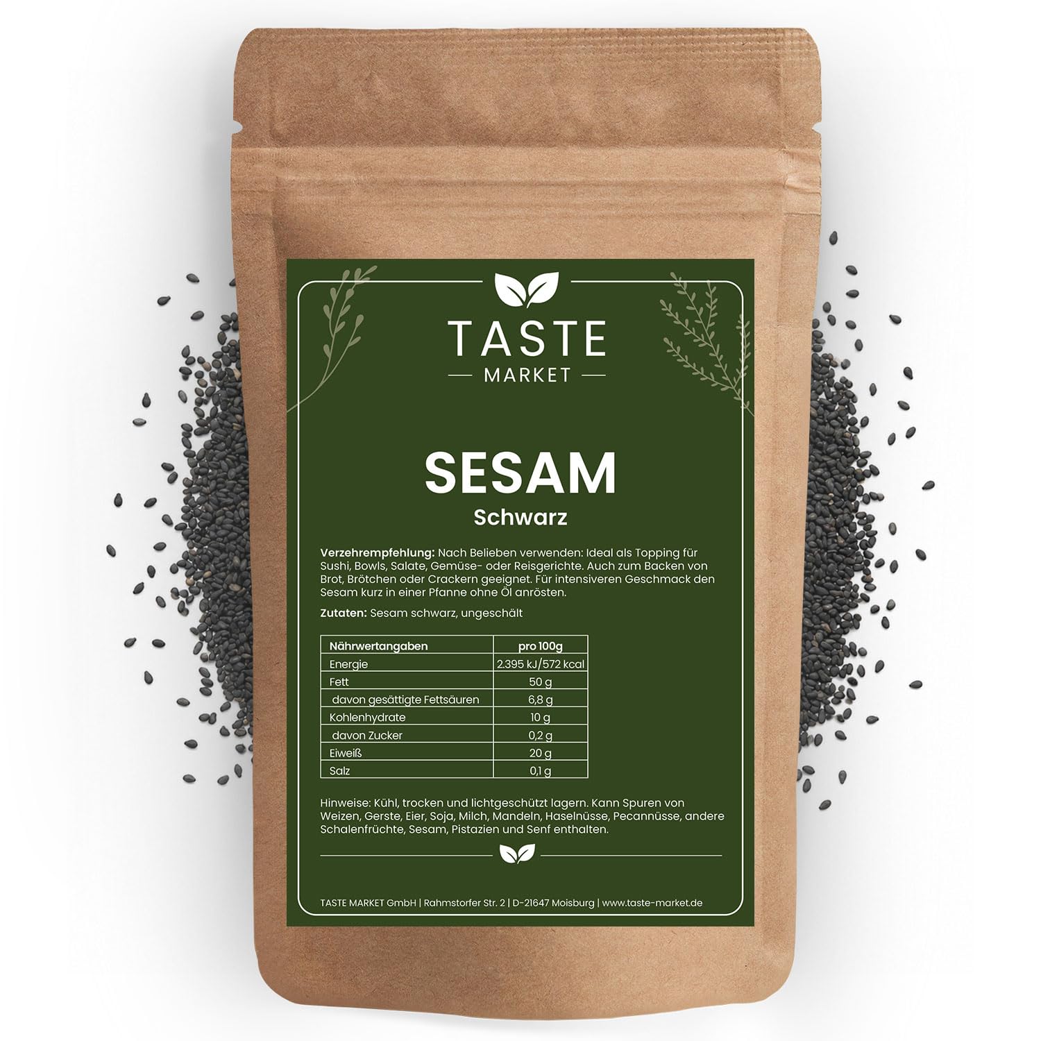 25 kg Sesam Schwarz - Schwarzer Sesam ungeschält Sesamkörner von Taste Market