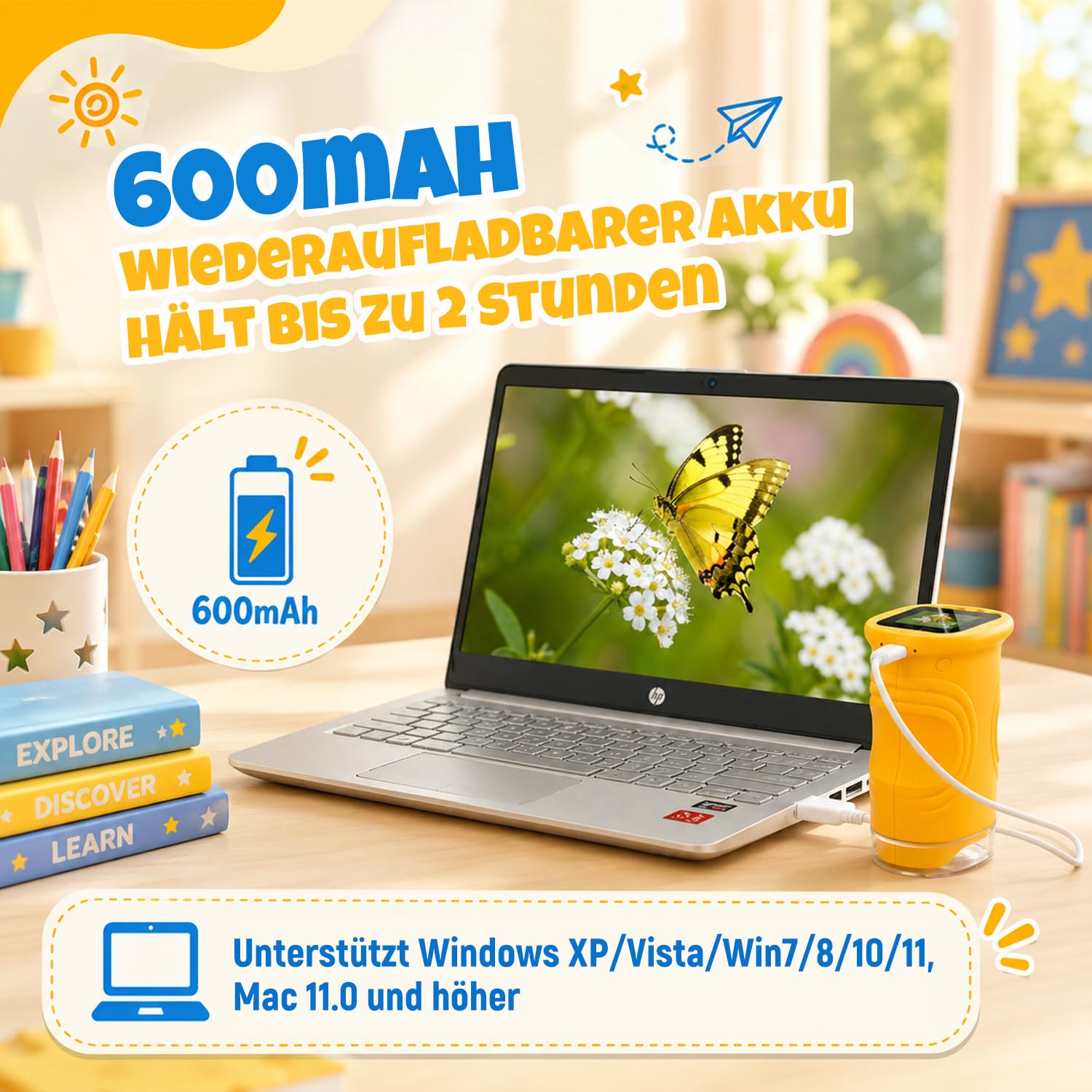 1000X Mikroskop für Kinder,1080P HD Handy Digital Tragbares Taschenmikroskop mit 2,4″ IPS-Display für Entdecker-Lupe & Experimente,Kindermikroskop mit Fotofunktion