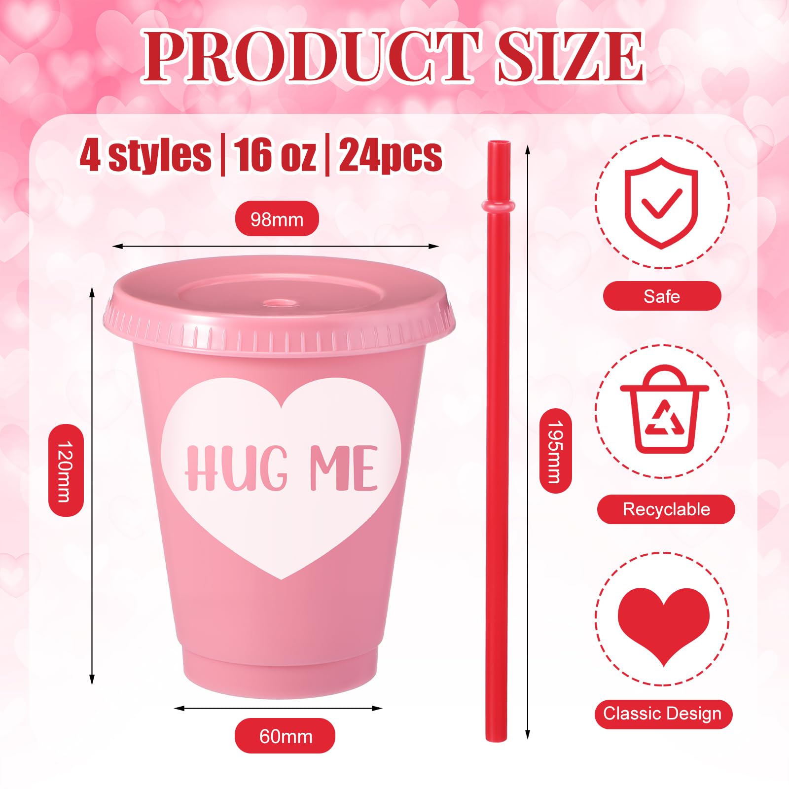 Amazon.com | Suttmin 24 Set Valentines Day Cups with Straws and Lids 16 oz  Plastic Heart Conversation Reusable Cups Bulk Pink Red Purple Tumblers for Valentines  Wedding Anniversary Party Favor Classroom: Tumblers