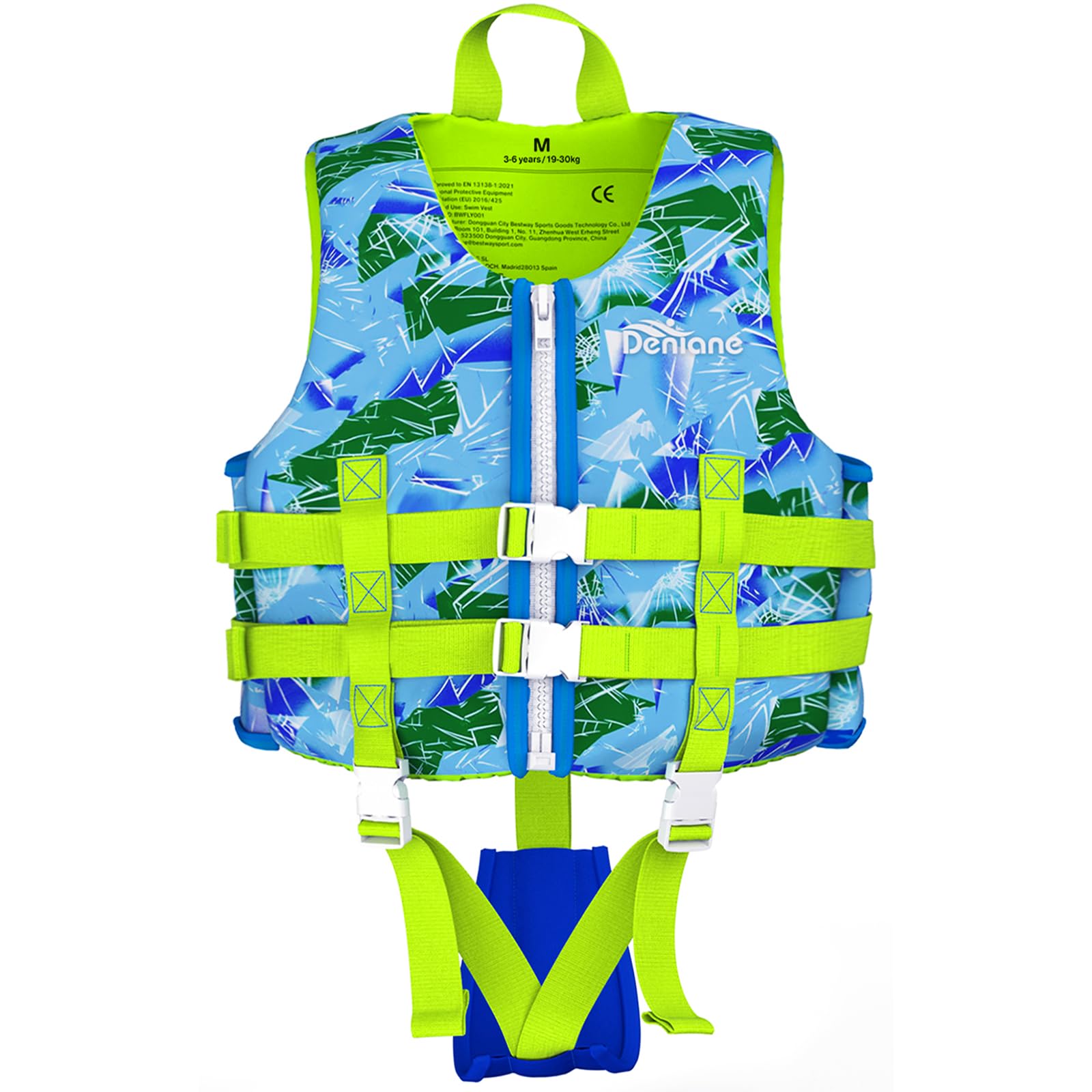 Denlane Giubbotto da nuoto per bambini in neoprene 2 ai 9 anni, Certificato TÜV - Bianco/Blu/Rosa