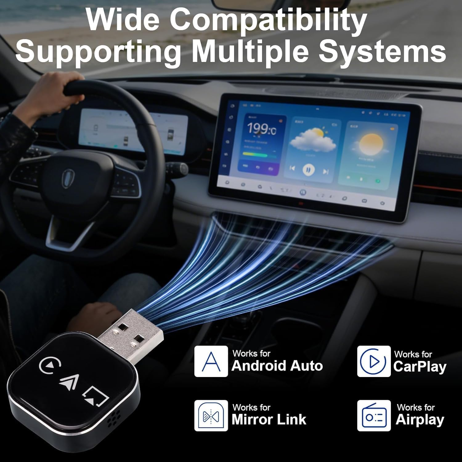 3 in 1 Wireless Carplay Adapter, Car Screen Mirroring Converter, 2026 Upgrade Mirror iOS Phone for iPhone/Airplay/Apple/Android, Bluetooth Auto Link, Wired to Wireless, Plug & Play