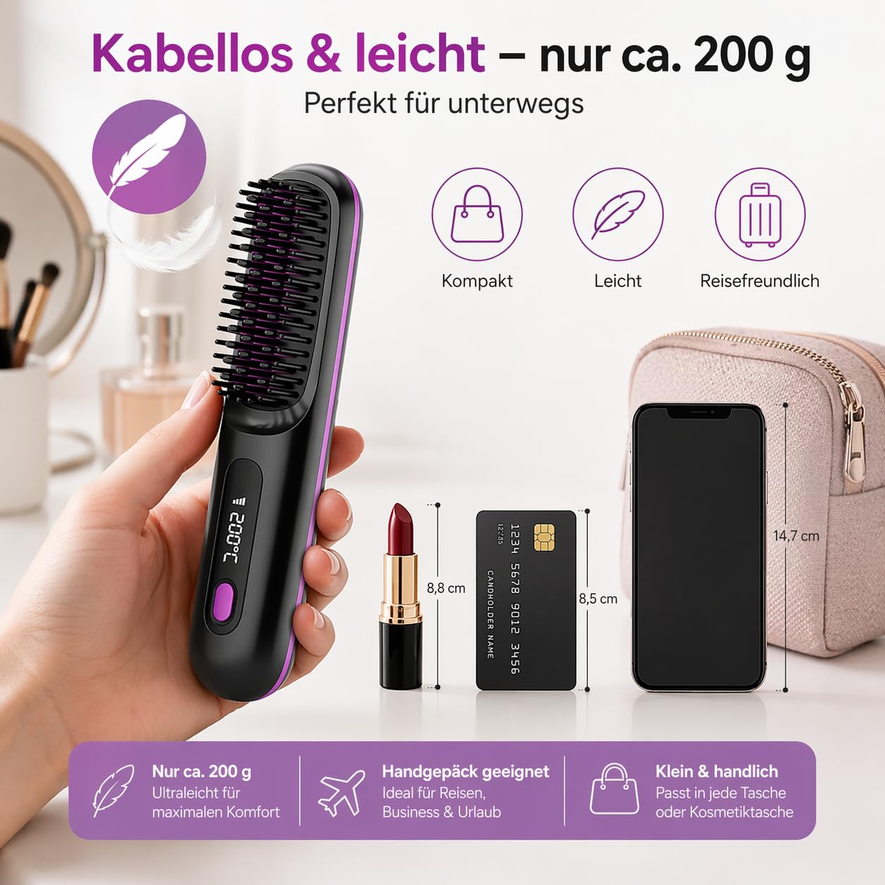 Ciriel - Airbrush Pro Drahtlose Stylingbürste,Zegla Control Pro Stylingbürste,Kabellose Volumenbürste für Kurzes & Feines Haar,Lang Anhaltendes Volumen, Tragbares Design (Schwarz)