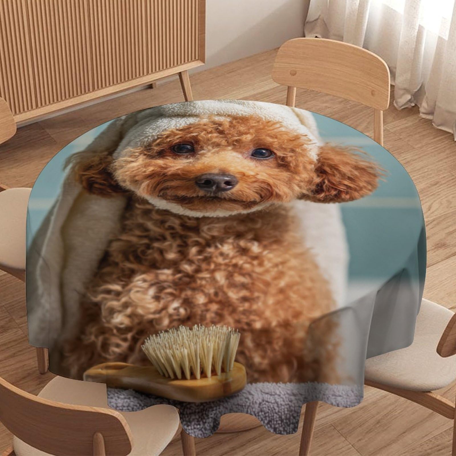 LUYYSKY Funny Realistic Pet Puppy Waterproof Round Tablecloth Vintage Abstract Bathroom Art Pet Animal Dog Pattern Washable Table Cover for Kitchen-127 Wx127 L cm