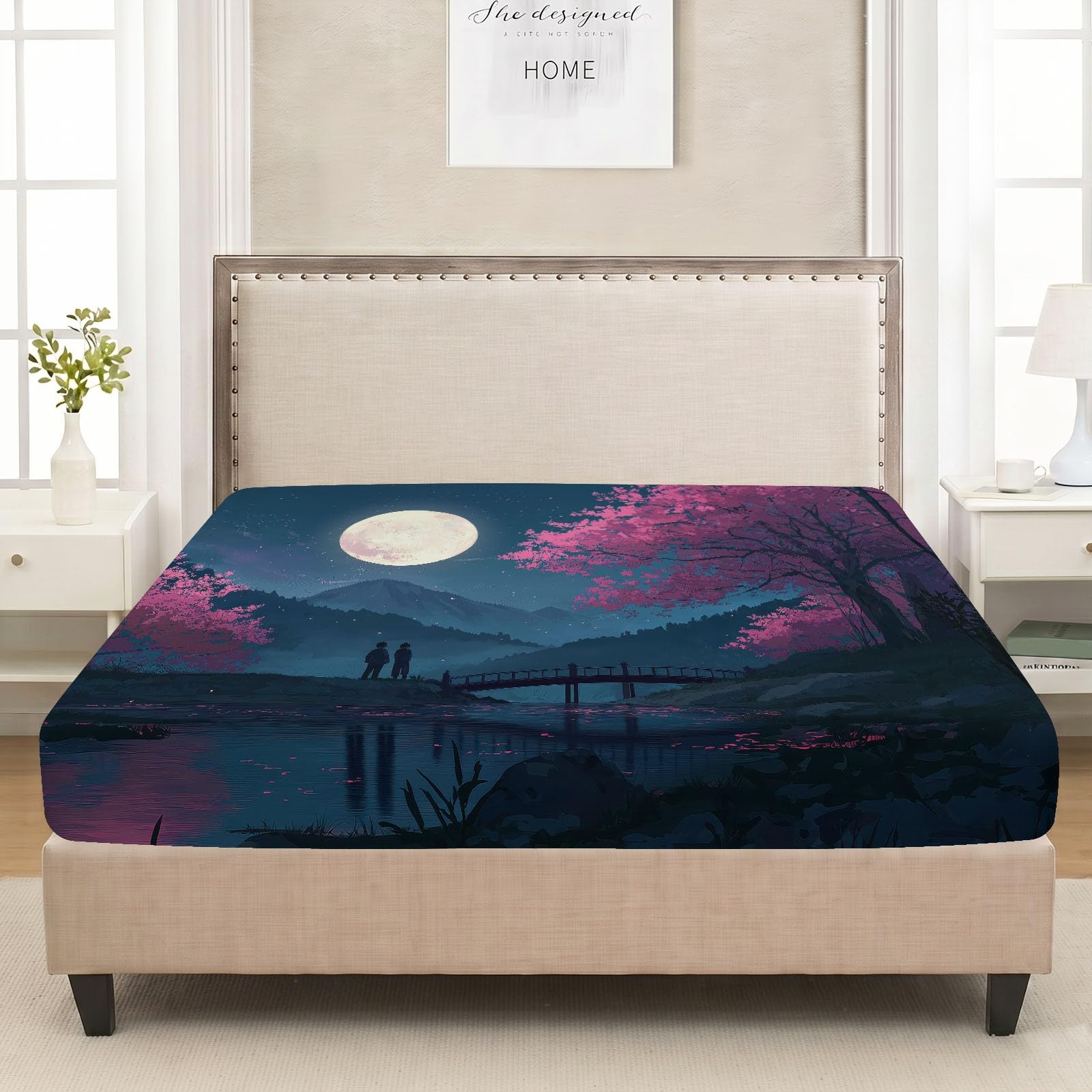 Lenzuolo con angoli, 90 x 200 cm, stile giapponese, coprimaterasso