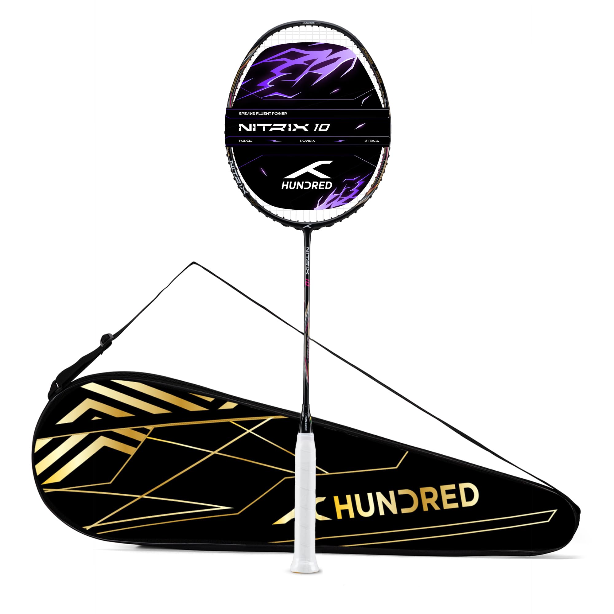 Hundred Nitrix 10 Badminton Racket (Strung) | Carbon Fiber Frame | Head-Heavy Attacking Racket | Flexible Shaft for Powerful Smashes | Max Tension 30 lbs | Full Cover Included-image-4