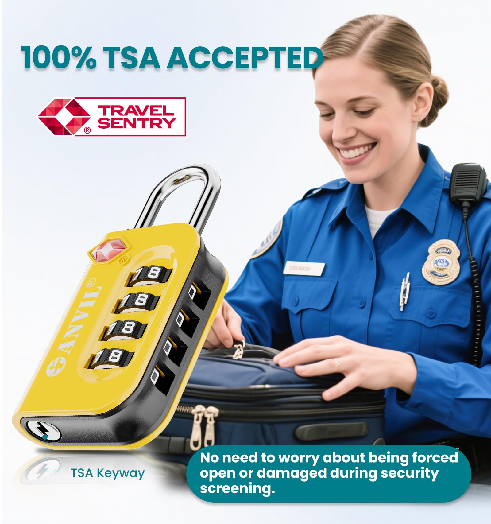 TSA Approved Luggage Lock - 4 Digit Combination padlocks with a Hardened Steel Shackle - Travel Locks for Suitcases & Baggage