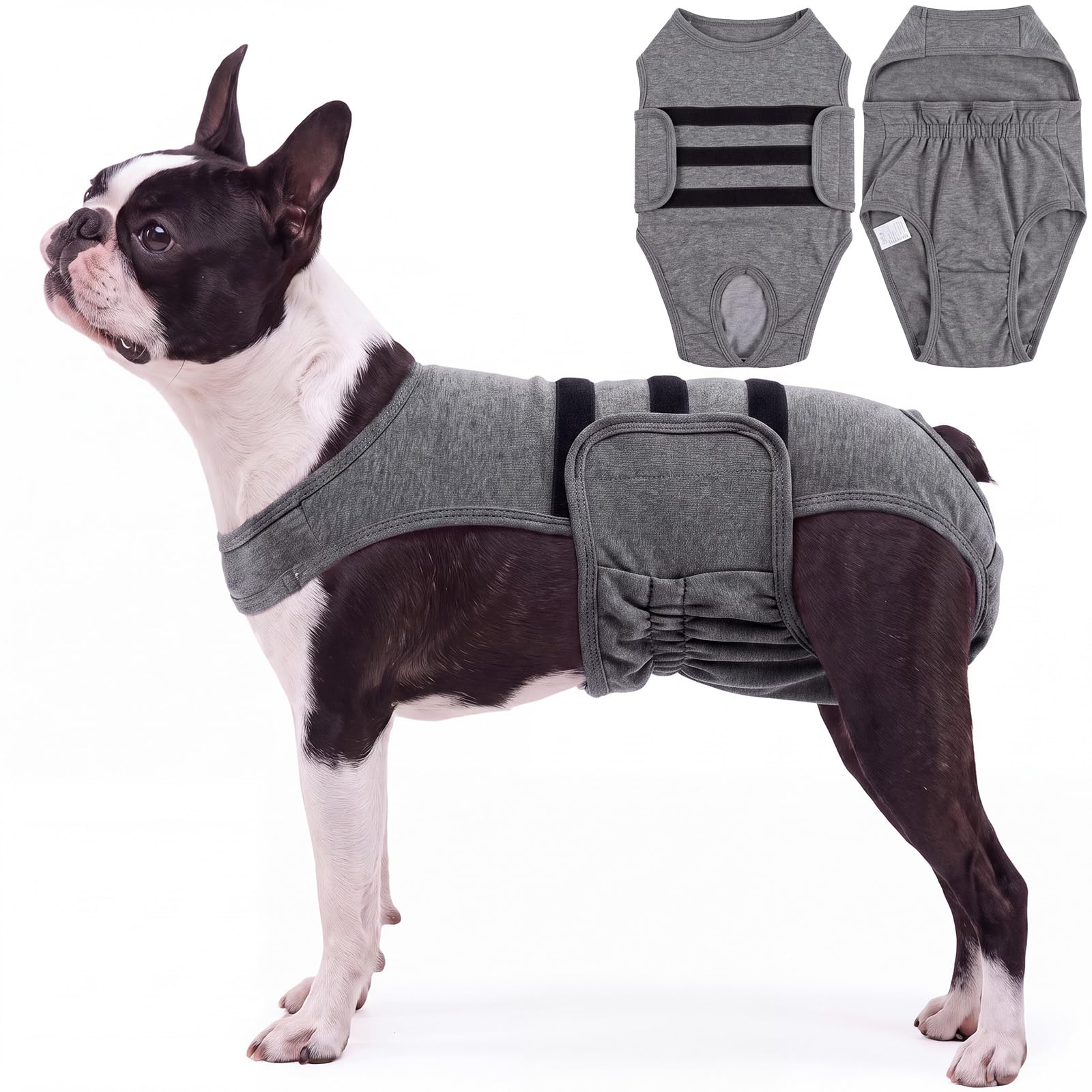 Lelepet Female Dog Diapers with Anti-Slip Suspender, Grey XS