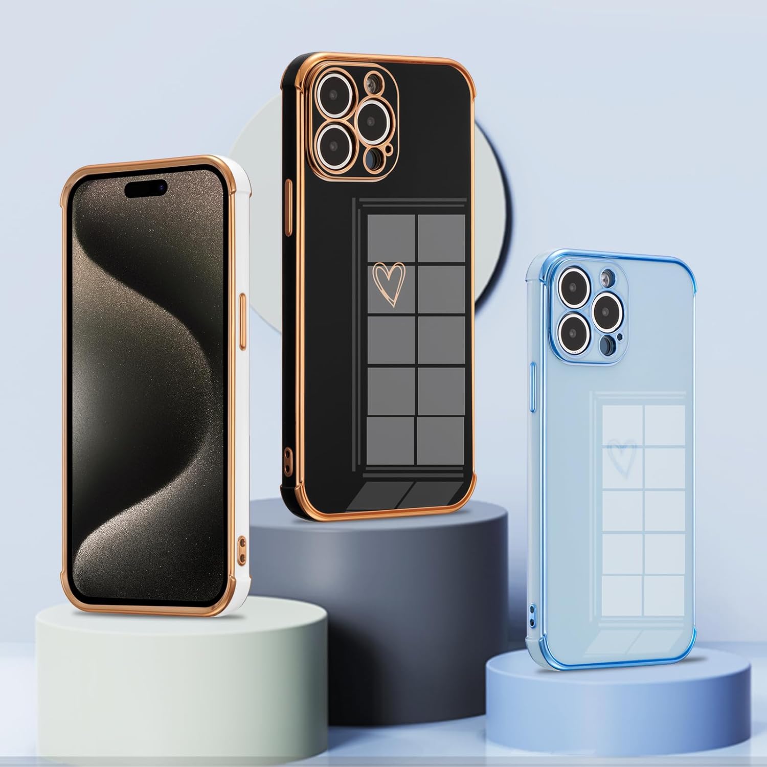 ZTOFERA Compatible with iPhone 15 Pro Max (6.7") Case for Girls Women, Flexible Silicone Protective Phone Case with Cute Love Heart Pattern Gold Edging Shockproof Bumper Cover, White 7 712v+Pk2cqL. AC SL1500