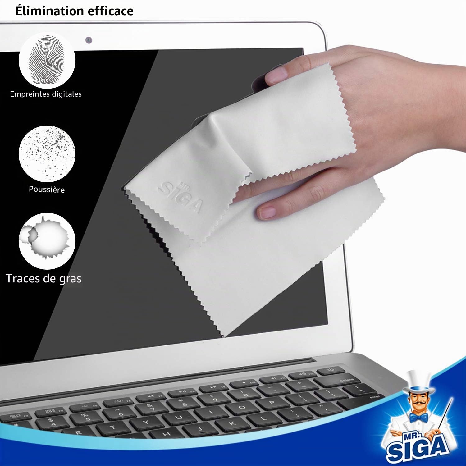 MR.SIGA Chiffons de Nettoyage, Lot de 6, en Microfibre Surchoix pour Lentilles, Lunettes, Ecrans, Tablettes, Glasse, 6 x 7 Pouces (15 x 18 cm), Marine/Gris