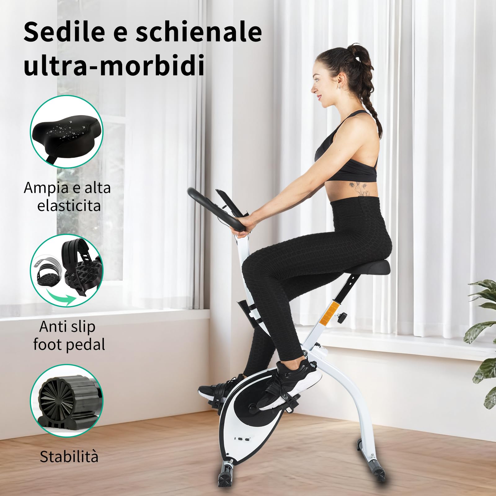 ISE Cyclette da Casa, Cyclette Pieghevole per Casa con Resistenza Magnetica a 8 Livelli Schermo LCD Supporto per Smartphone/Tablet