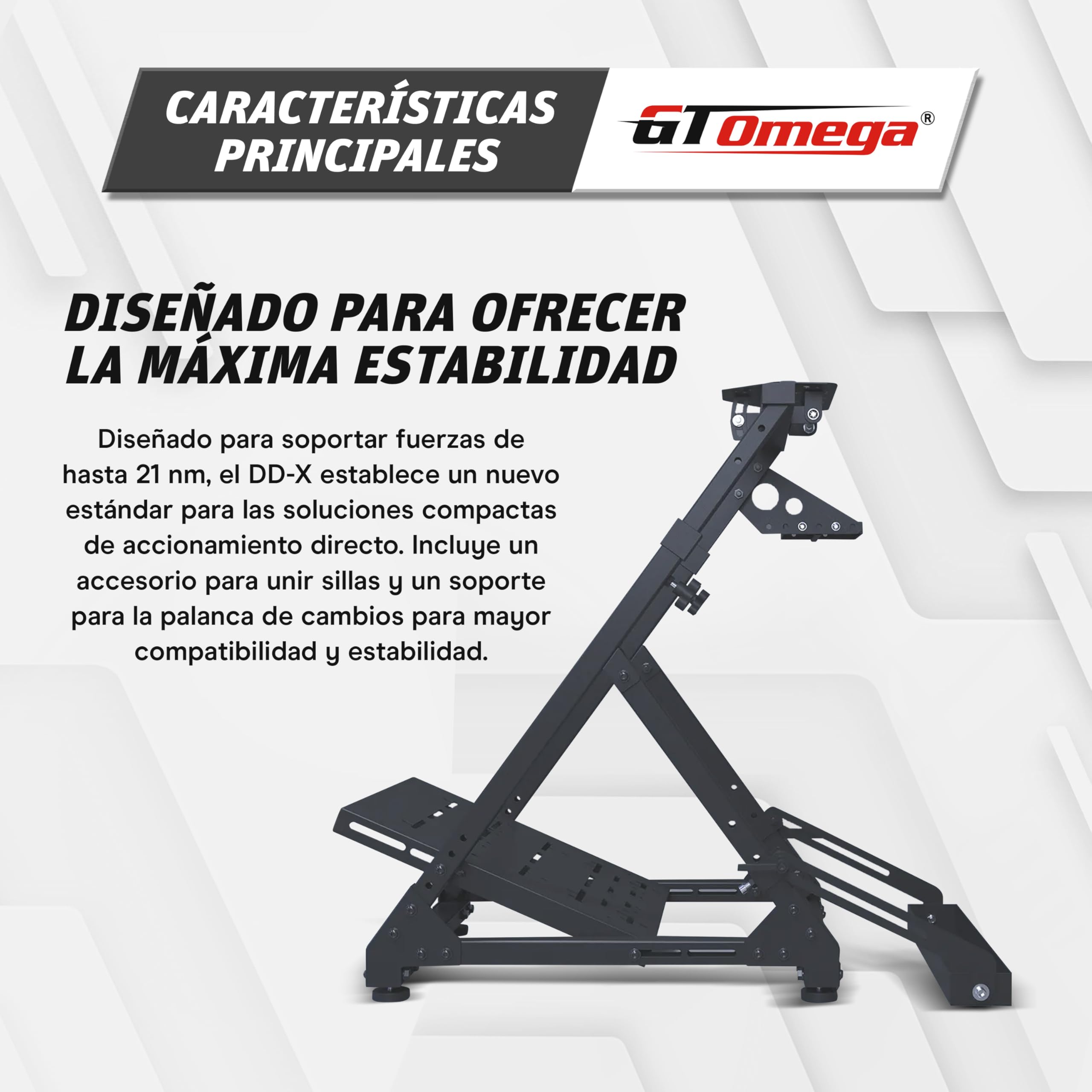 GT OMEGA DD-X Soporte de Volante - Proporciona una estabilidad increíble, ajuste de ángulo y altura, incluye un soporte ajustable para la palanca de cambios