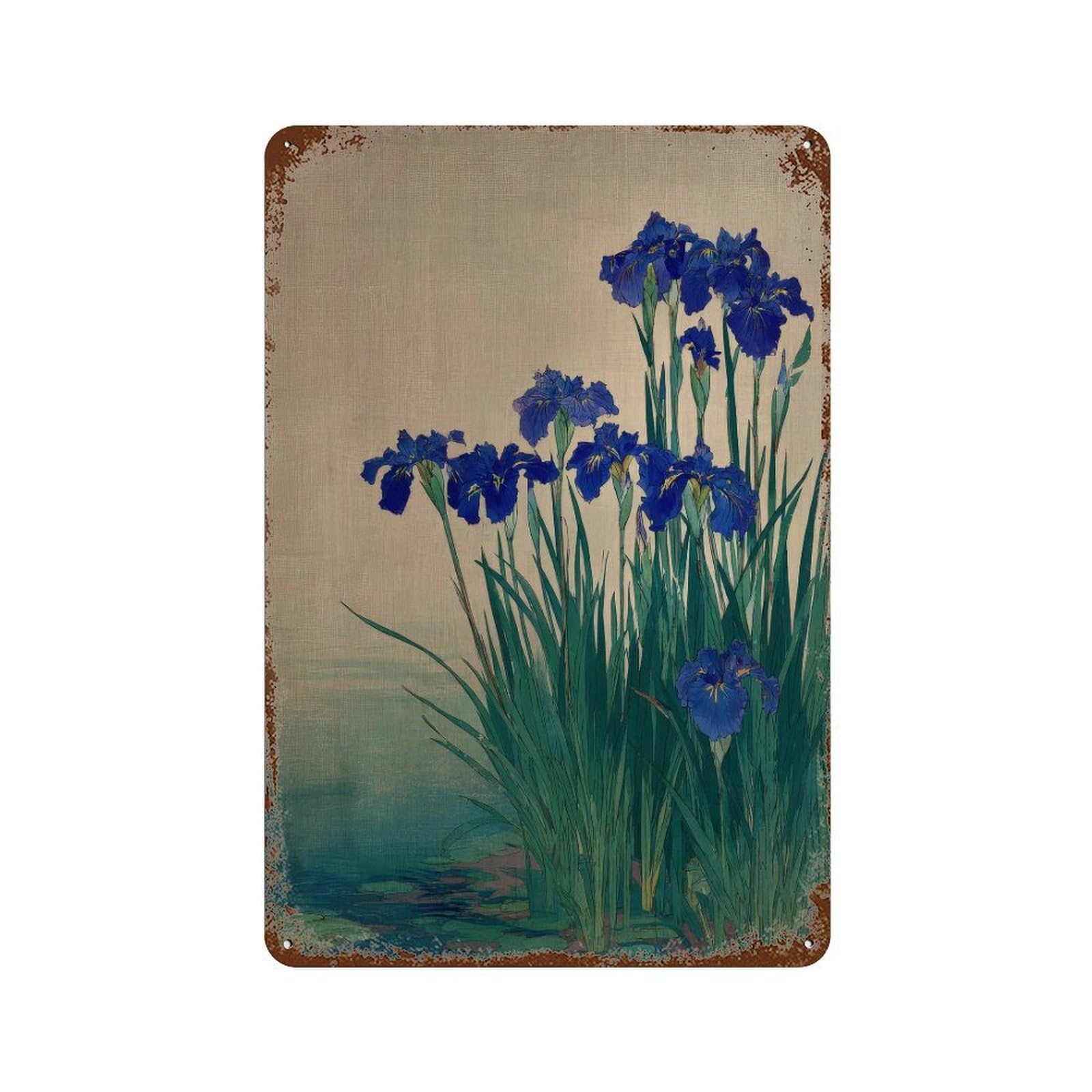 xiaoxiaoshen Blue Iris Flowers. Japanese Traditional Botanical Wall Decor Art Metal Tin Poster Modern Home Decor Art Home Bar Shop Decorations Vintage Sign 30x20cm