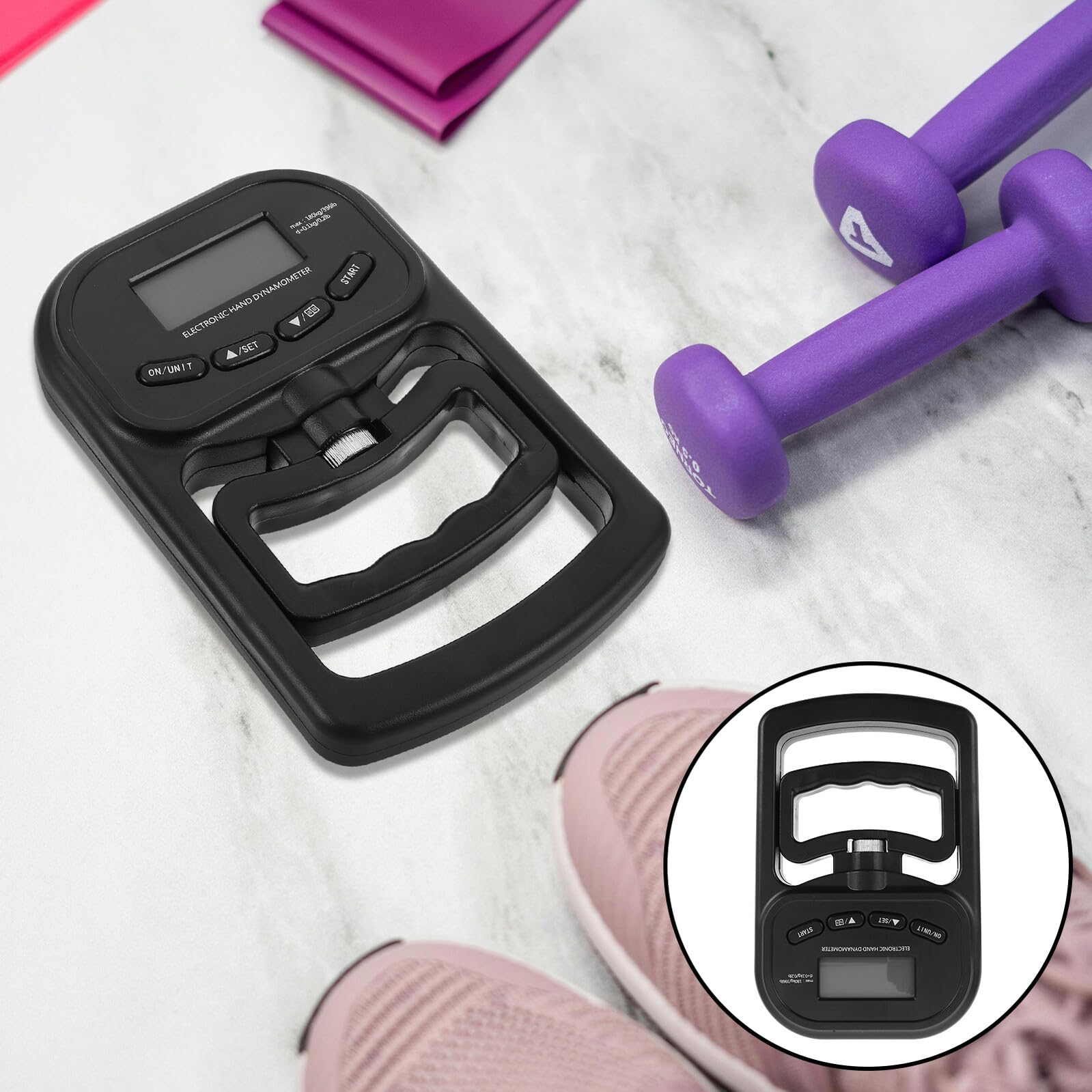Cabilock Dinamómetro Digital de Mano Recargable 180 Kg con Pantalla LCD, Comprobador de Fuerza de Agarre para Entrenamiento Deportivo y Rehabilitación, Equipo Portátil para Gimnasio