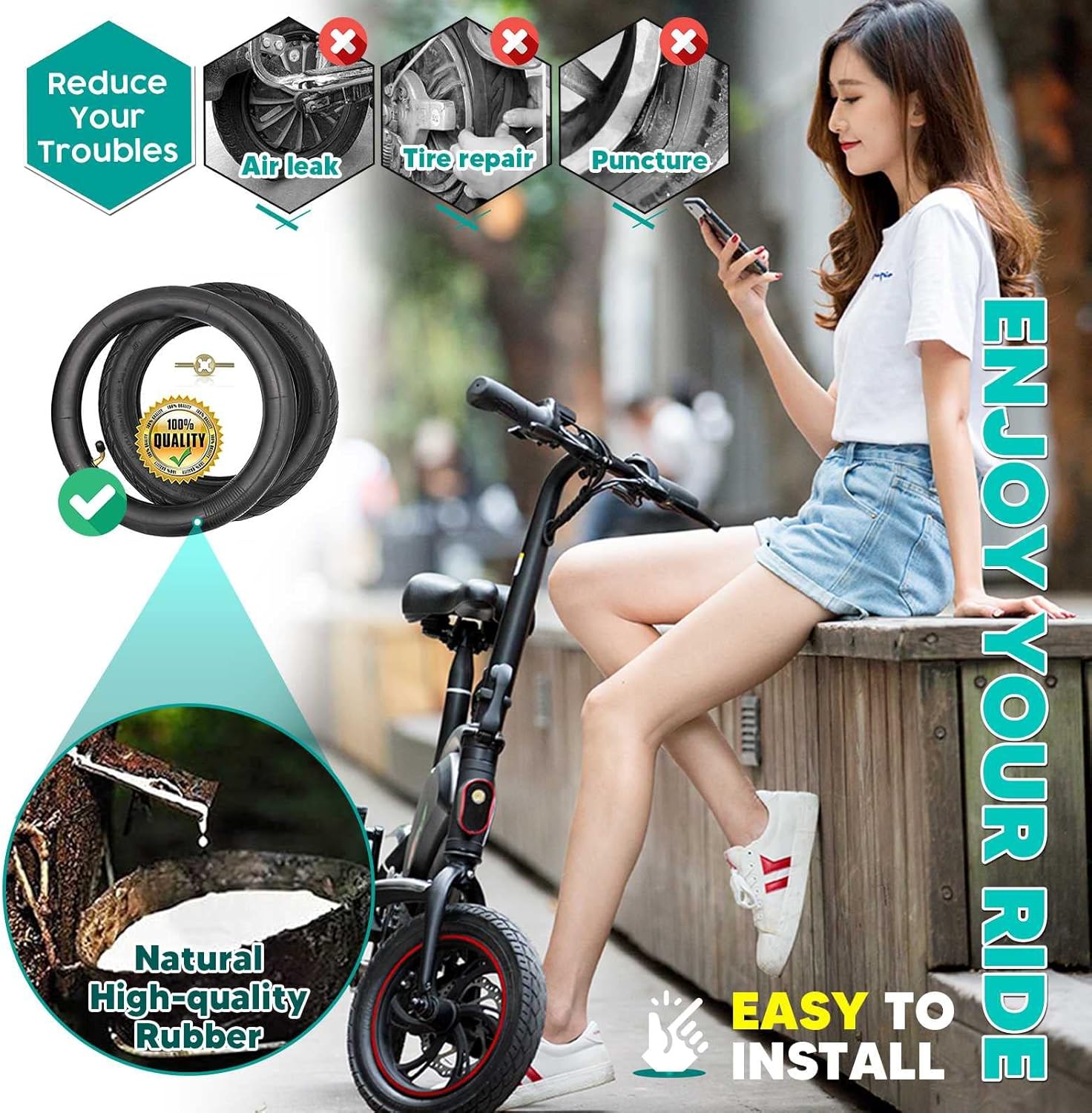 Neumáticos 18x2.50/62-355 Para Bicicleta Eléctrica Motocicloelctrico Gomas 18x2.5 Tire Tube Set 18x2.5 Innertube with Bent Valve 62-355 18 x 2.50 Electric Bike Tire, Compatible con 64/355