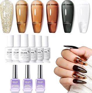 Gellen Brown Jelly Tortoise Shell Gel Nail Polish and Blooming Gel and Base Top Coat