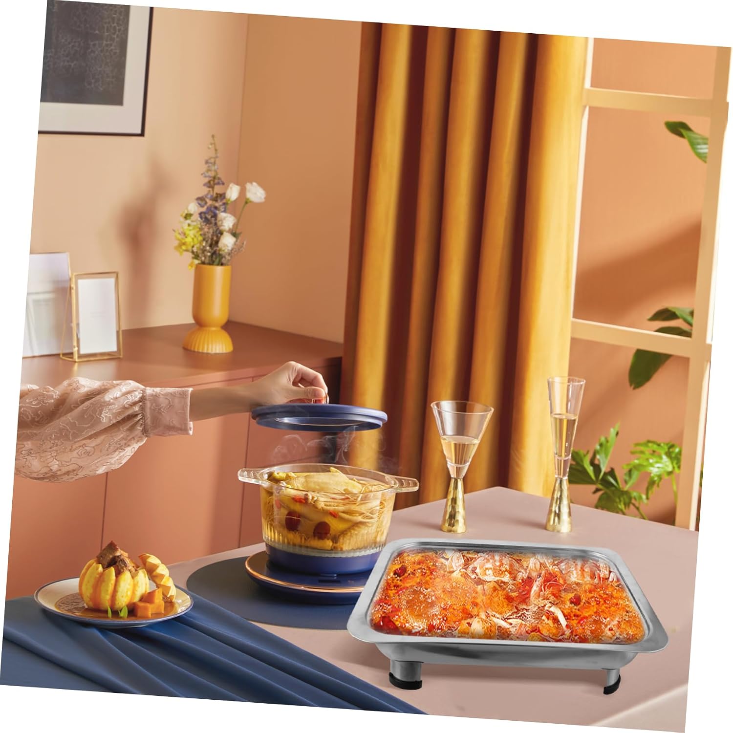 Stainless Steel Serving Tray Buffet Food Holder Kitchen Dinner Fruit Tray