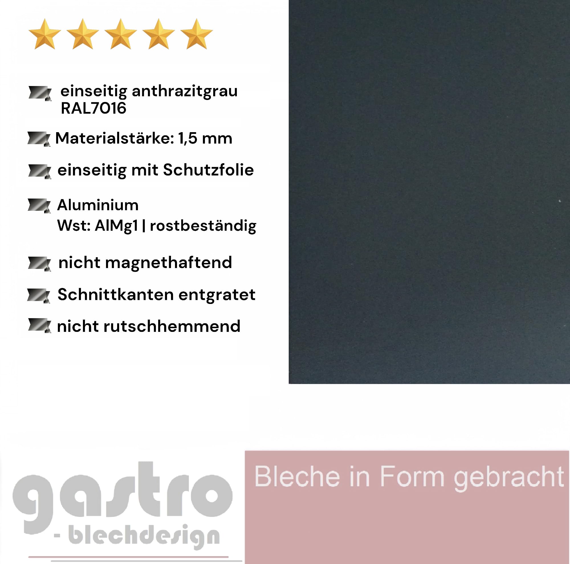 Aluminium Blech RAL7016 anthrazitgrau | 1000x500 mm | einseitig lackiert mit Schutzfolie | 1,5mm stark | 100x50 cm |Alu Farbblech anthrazit grau | Alublech