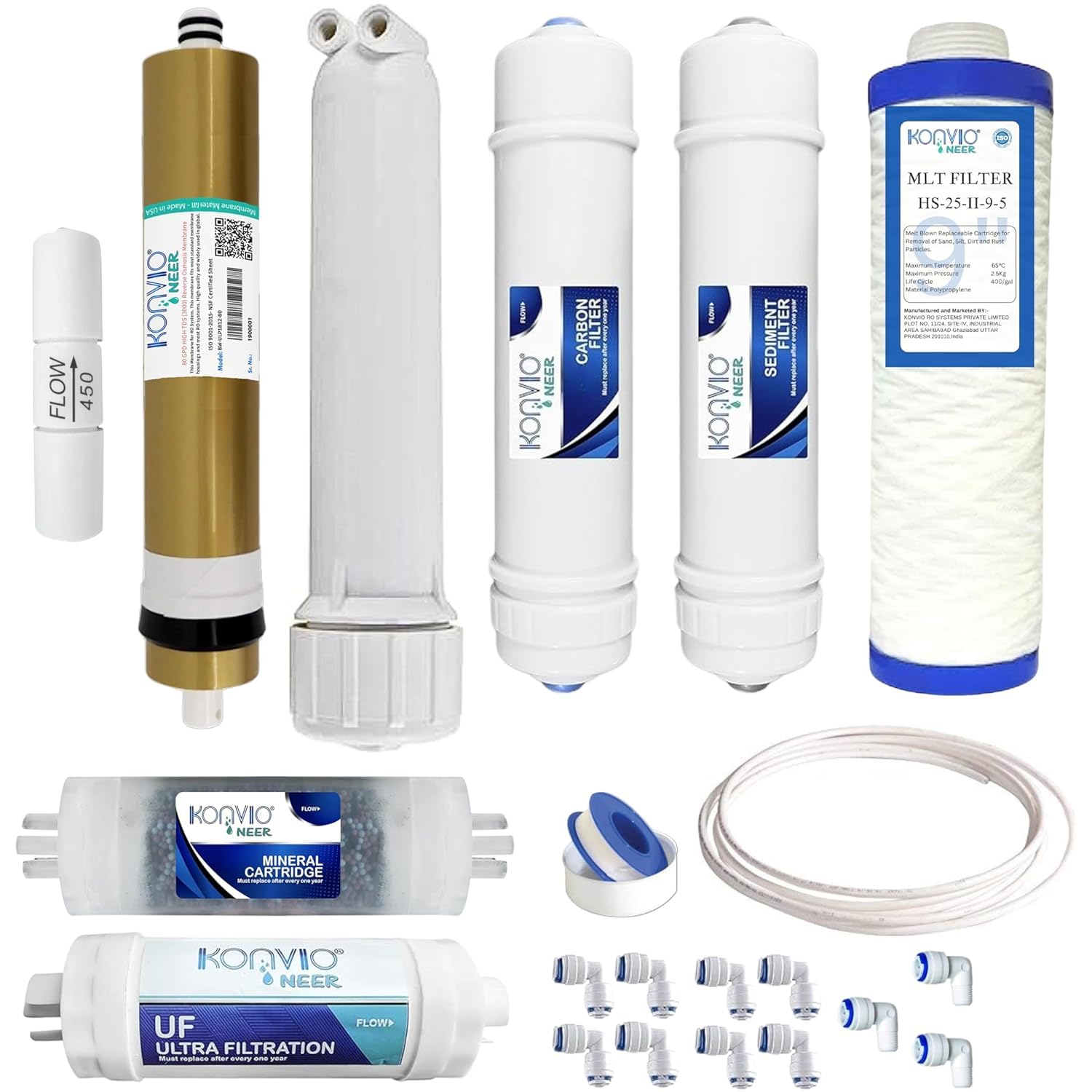 KONVIO NEER Membrane Spare Maintenance Service Kit with MLT Spun, UF and Mineral Cartridge Suitable for All Type of RO Water Purifier-image-41
