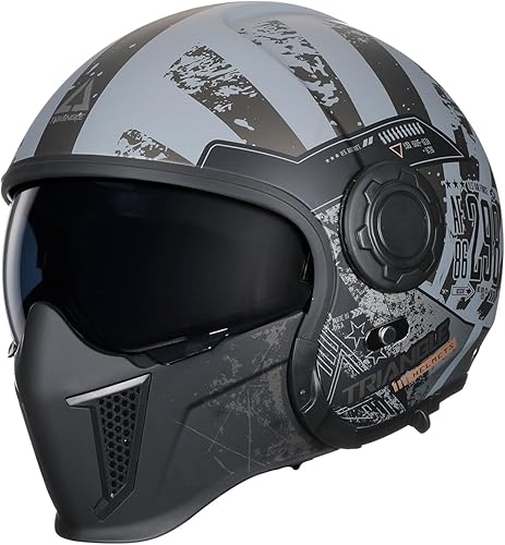 TRIANGLE Casco de motocicleta de cara abierta 34 mitad para hombres con visera extra transparente, crucero, scooter, bicicleta de calle, aprobado