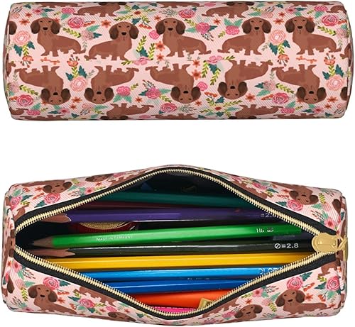 Miniatura 4 de FREEHOTU Bolsa de maquillaje simple de lona Bolsa de soporte de pluma Bolsa de almacenamiento de oficina, Perros florales de perro salchicha