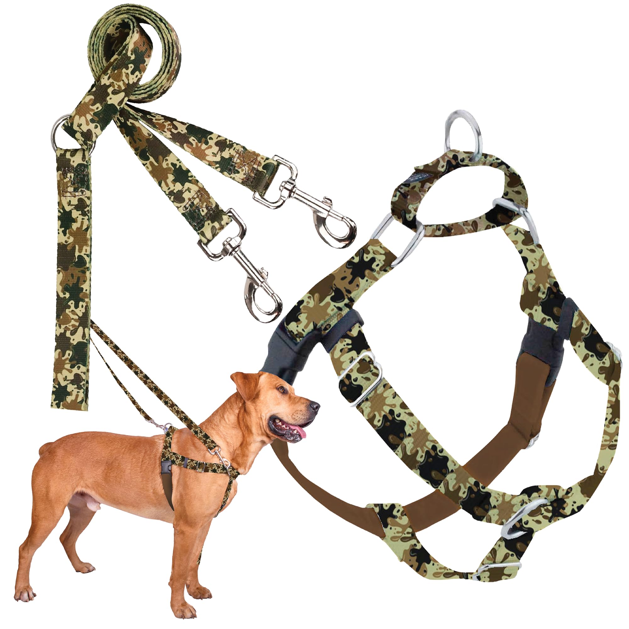 2 Hounds Design - Freedom No-Pull Harness & Training Leash in Green Mud | Dual Leash Loops, No Pulling on Walks | Lined to Prevent Chaffing | for