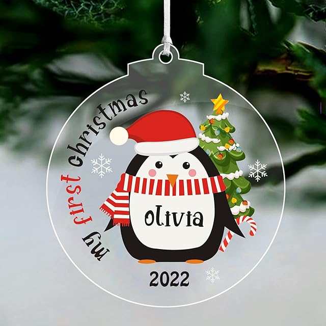 Personalised Babys first Christmas Bauble 2022 1st Christmas Baubles Xmas Tree Decorations Acrylic Hanging Ornaments Gift for New Baby Son Daughter Granddaughter Grandson(Round 2)
