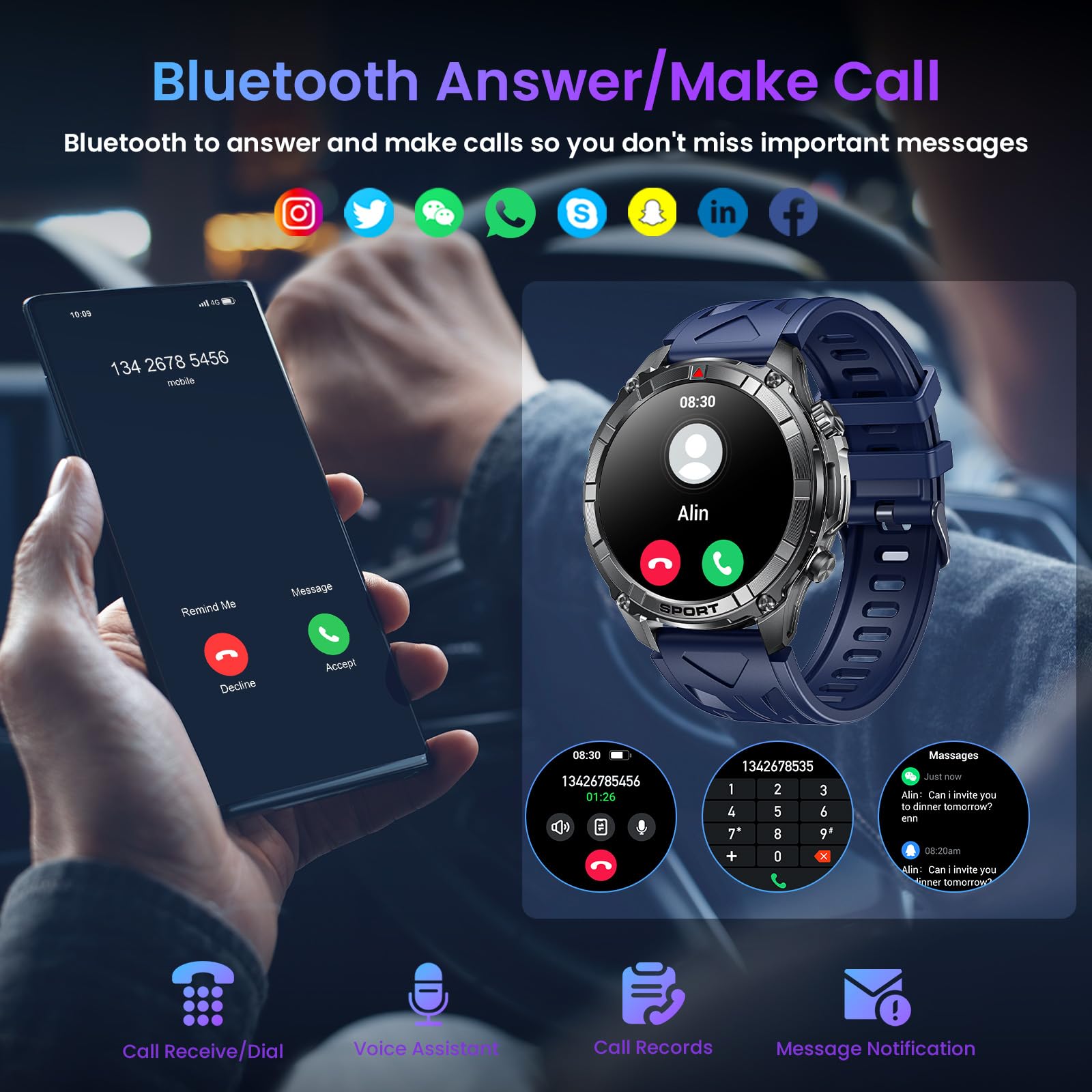 Motsfit Orologio Smartwatch Uomo Fitness: 1.52" Smart Watch con Effettua Risposte Chiamate, Pressione Cardiofrequenzimetro, 100+ Modalità Sportive, IP68 Impermeabile, Compatibilità Android e iOS