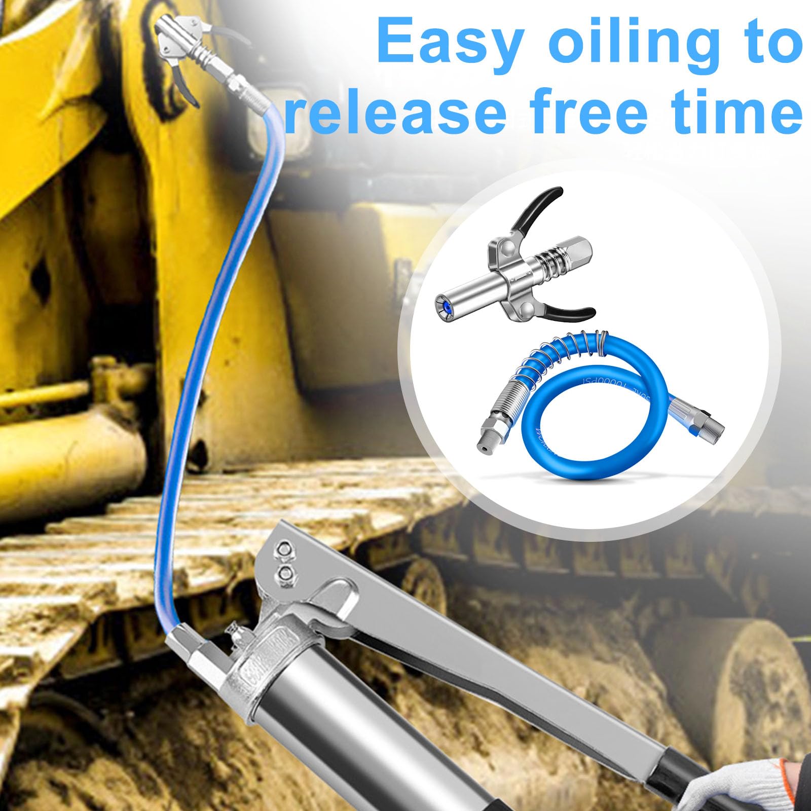 QUARKZMAN Graisse Pistolet Tuyau 59" 10000 Psi Ressort Flex Élevé Pression Rapide Libération Graisse Remplacement Avec Coupleur 1/8" NPT Filets Pour Graisse Pistolet, Noir