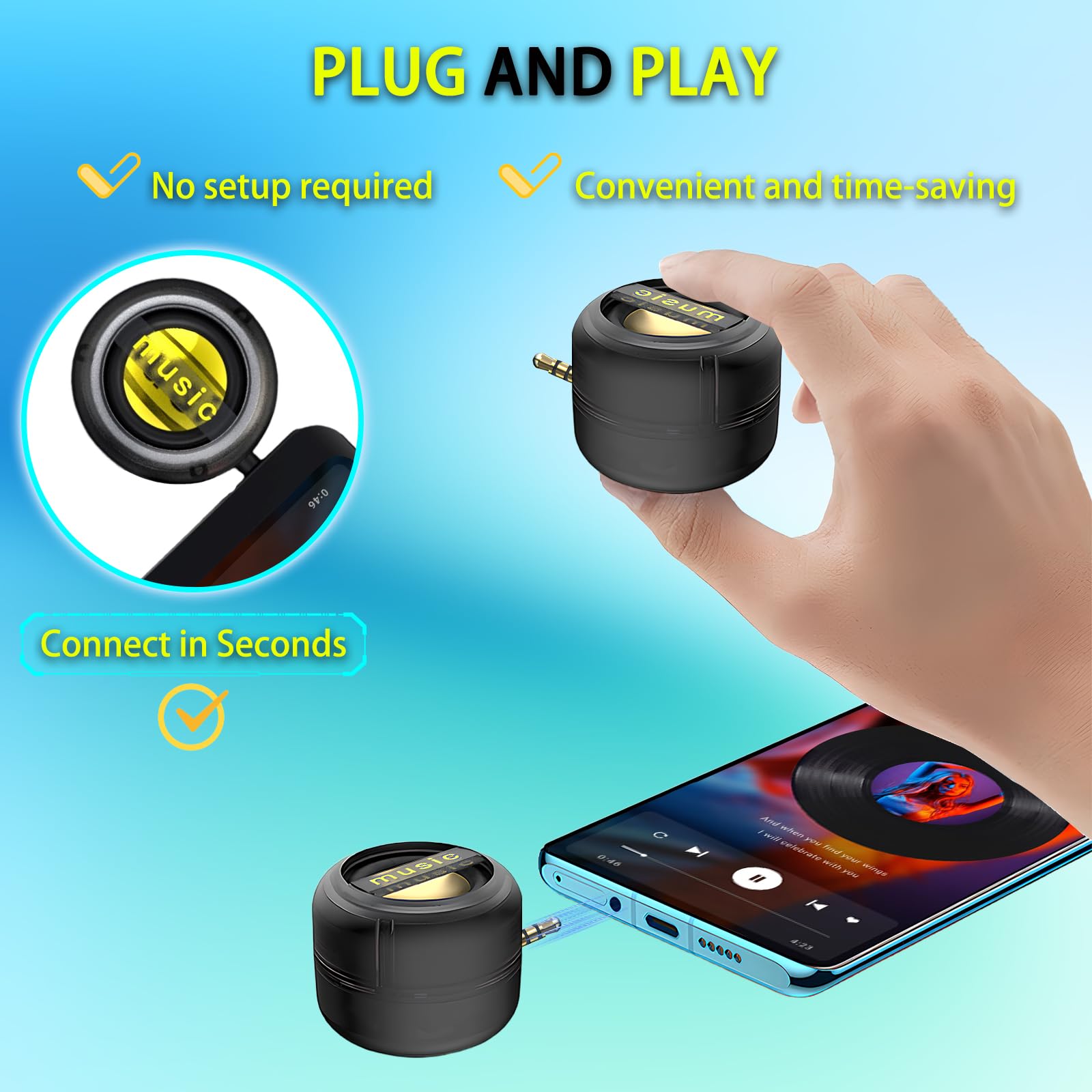 Mini Altoparlante Portatile Universale, 3,5 mm Plug-in Altoparlante del Telefono Cellulare, Casse Portatili Line-In Audio HD Senza Perdite Connetti Istantaneo Trasparente Nero