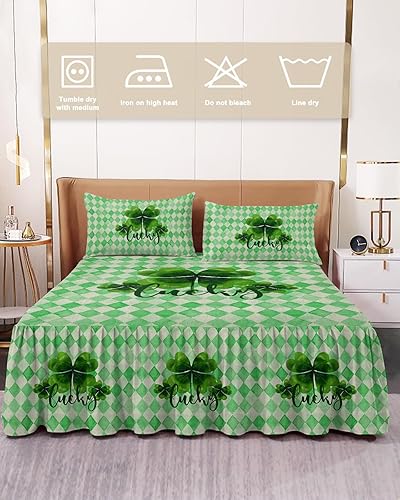 Miniatura 8 de Faldas de cama plisadas envolventes de ágata turquesa verde azulado para cama Queen de 60 x 80 pulgadas, arte abstracto geométrico de mármol