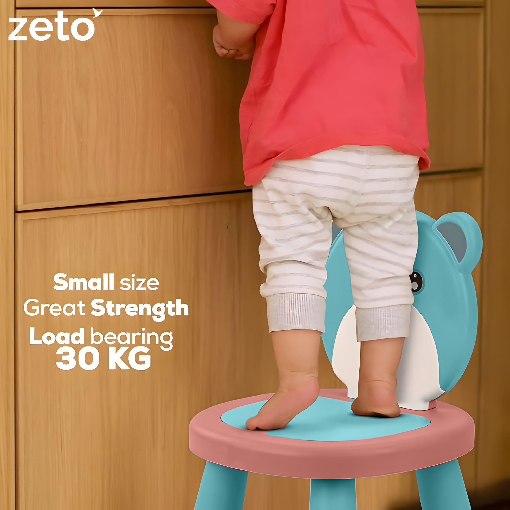 Zeto Baby Chair for 2 to 5 Years (TeddyTheme) – High Plush Back Rest, Sturdy, Anti-Slip, Easy to Clean Chair for Kids – (Orange, Blue) 2