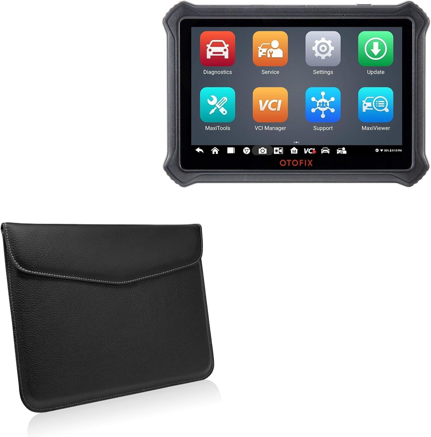 BoxWave Case Compatible with Otofix D1 Lite Diagnostic Tablet - Executive Leather Pouch, Slim Leather Sleeve Cover with Soft Lining - Jet Black