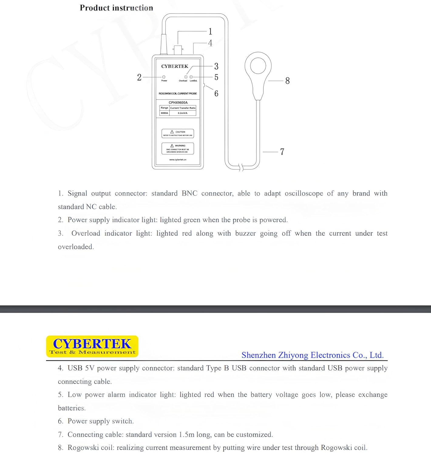 CYBERTEK Rogowski Coil high-Frequency Current Probe CPHX9012B CPHX9030B CPHX9060B CPHX9120B CPHX9300BCPHX9600B Oscilloscope Current Probe 220MHz(CPHX9030B 300Apk 220Mhz)