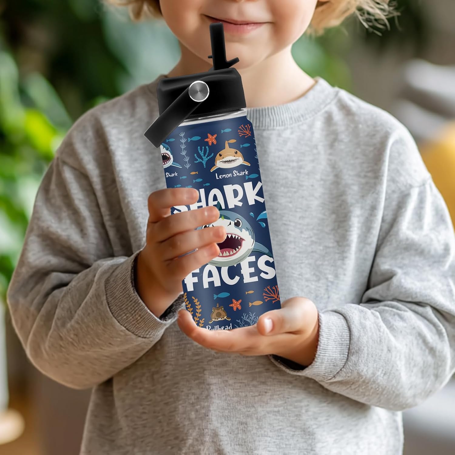 Shark Gifts for Boys Girls, 16 oz Water Bottle with Straw Lid, Stainless Steel Insulated Tumbler, Cute Water Bottle, Shark Lovers Gift, Ocean Animals Lovers Gifts Cup (1pcs - Image 8