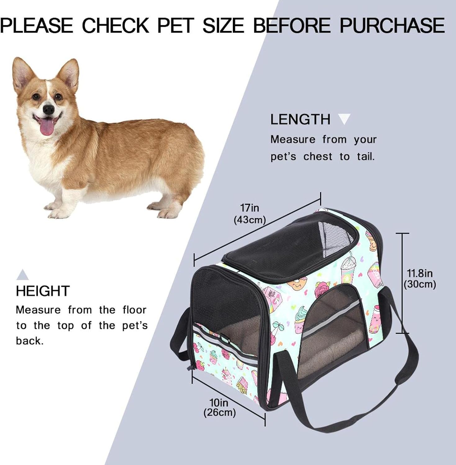 デザート カップケーキ ドリンク フルーツ ペットパック ペットキャリーバッグ 猫・小型犬用 マット付き 通気性 軽量 携帯しやすい