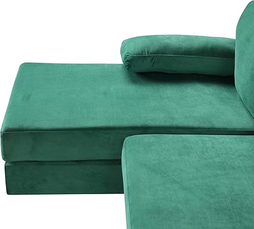 Miniatura 38 de Sofá modular moderno en forma de L, con diván extra ancho y patas doradas Gris,Negro -,Verde,Naranja,Gris oscuro,marino,Púrpura