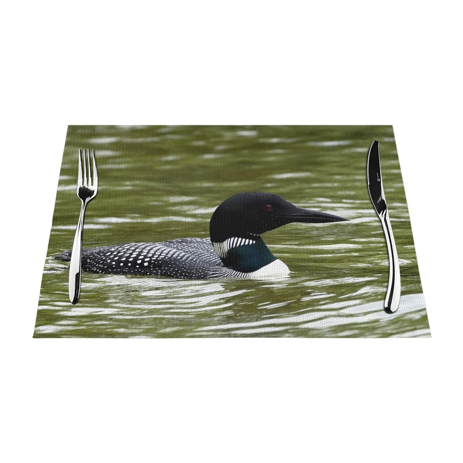PVC Placemat Set of 1 PCS, 45x30 CM, Loon Nature Bird Printed Non-Slip Heat Resistant Place Mats for Kitchen Dining Table Indoor Outdoor