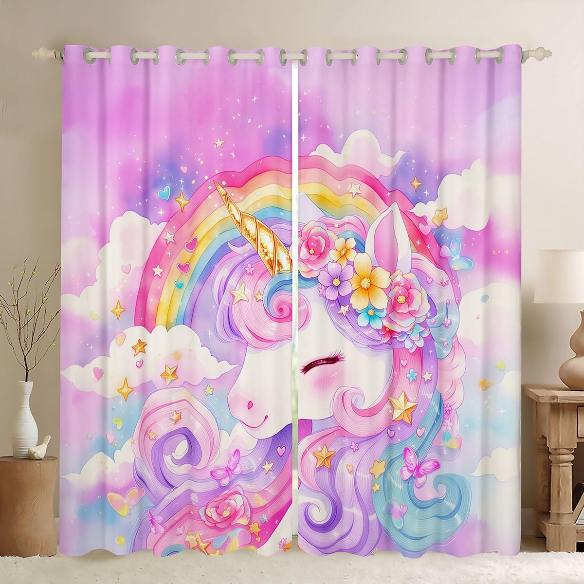 Loussiesd Pink Unicorn - Trattamenti per finestre, 2 pannelli, 116 x 137 cm