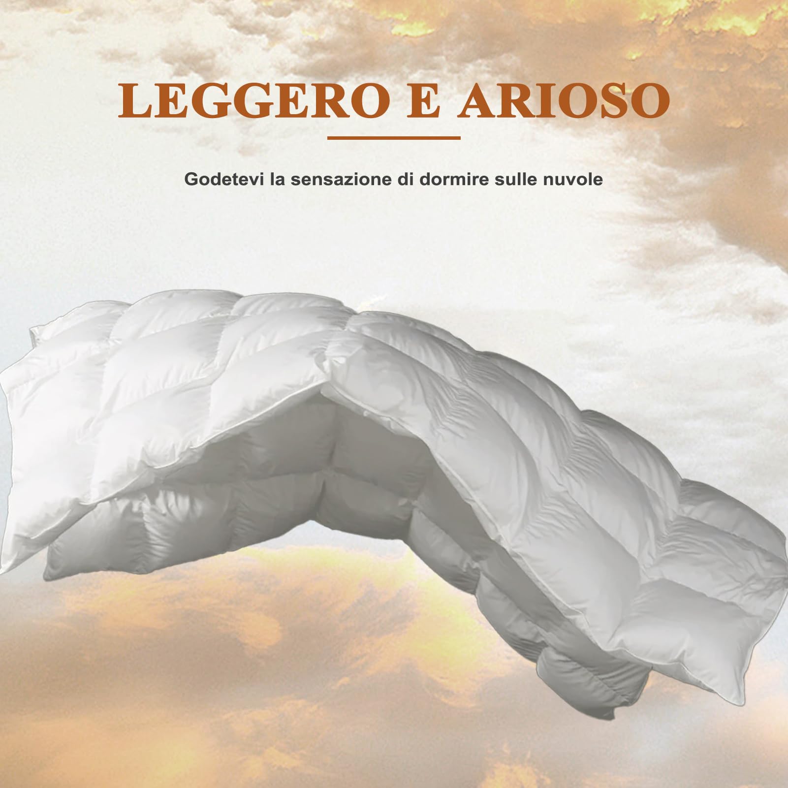 Piumino Una piazza e mezza 200 × 200 cm, 100% Puro Piumino e Piuma 4 Stagioni, Miscela di Cotone Egiziano Extra Morbido, Certificati Oeko-Tex e RDS