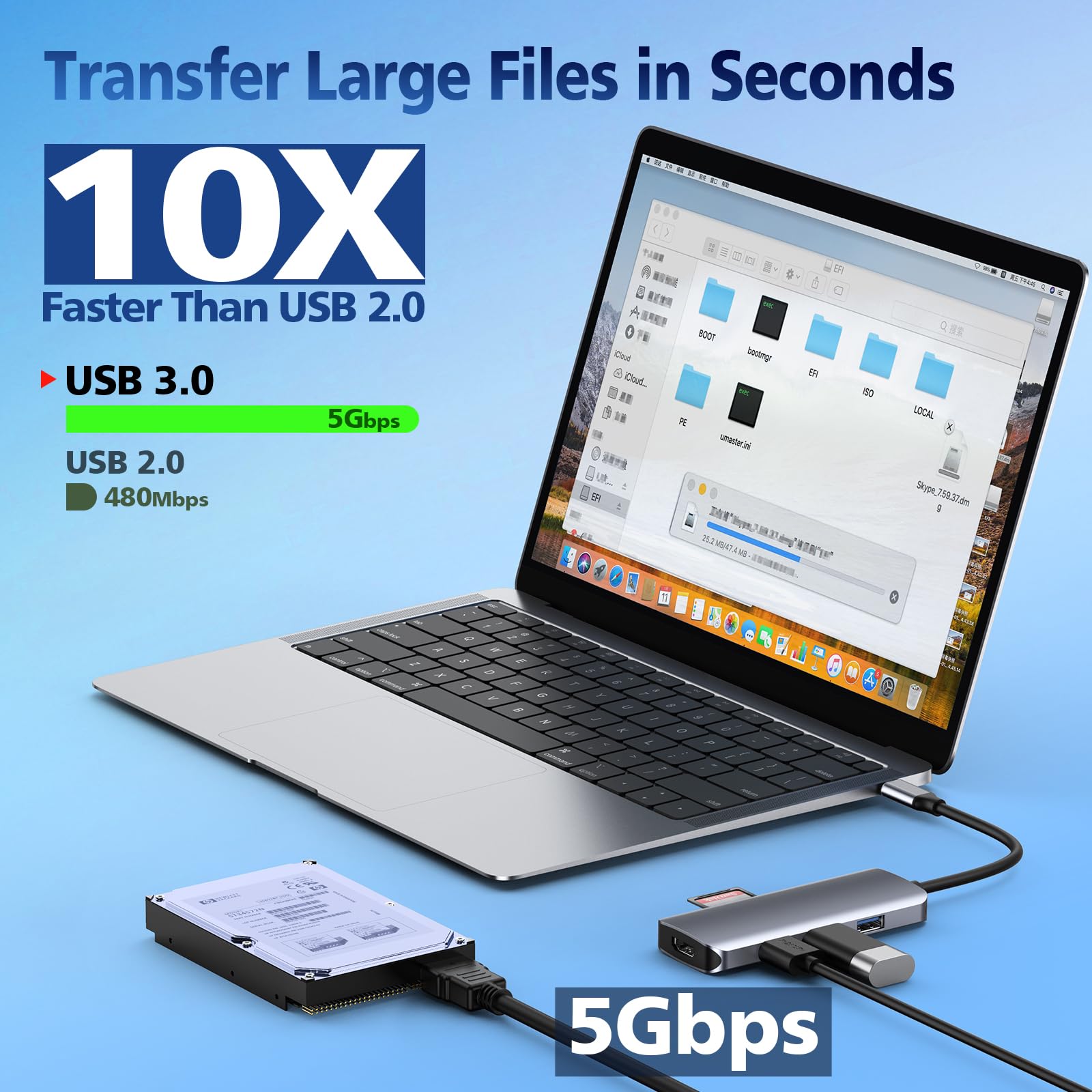 Baseus Hub USB C 7 In 1 Adattatore Con HDI 4K@60Hz, PD 100W, 3 USB-A 3.0 5Gbps, Lettore Schede - Foto 4