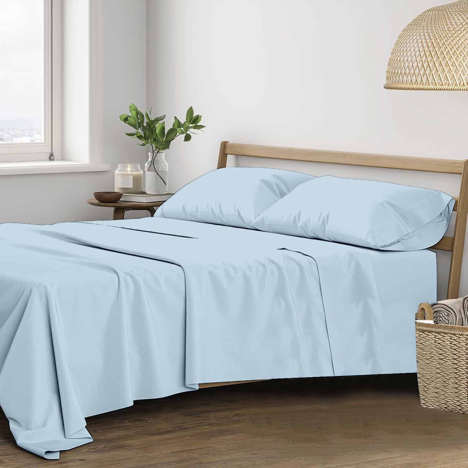 Trance Home Linen 400 TC Pure 100% Cotton Plain King Size Bedsheet with 2 Pillow Covers (108 x 108 Inch|9ft x 9ft, Sky Blue)
