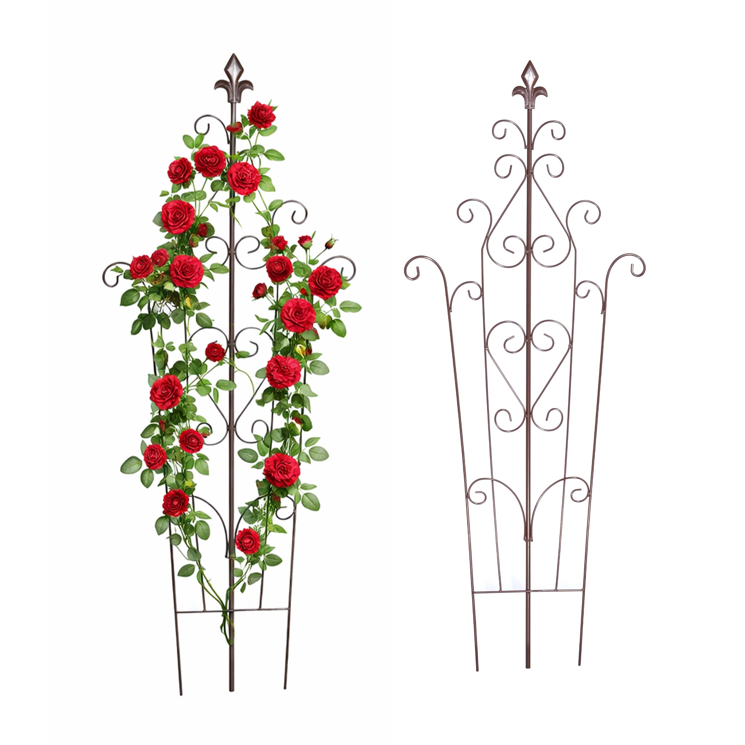 Relaxdays Trellis, set of 2, HxW: 100x40 cm, vintage metal support for climbing plants, garden pots, brown