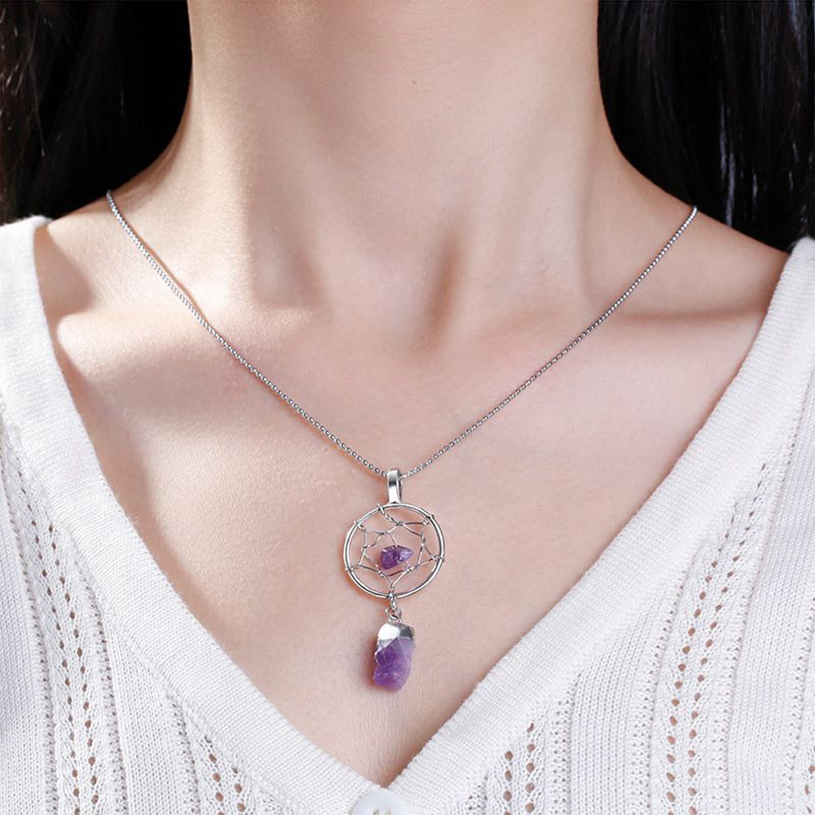 Jeulia Irregular Natural Crystal Necklace: Dream Catcher Healing Reiki Quartz Pendant Citrine Amethyst Stone Balancing Chakra Gemstone Jewellery for Her Women Wife Gift - Image 4