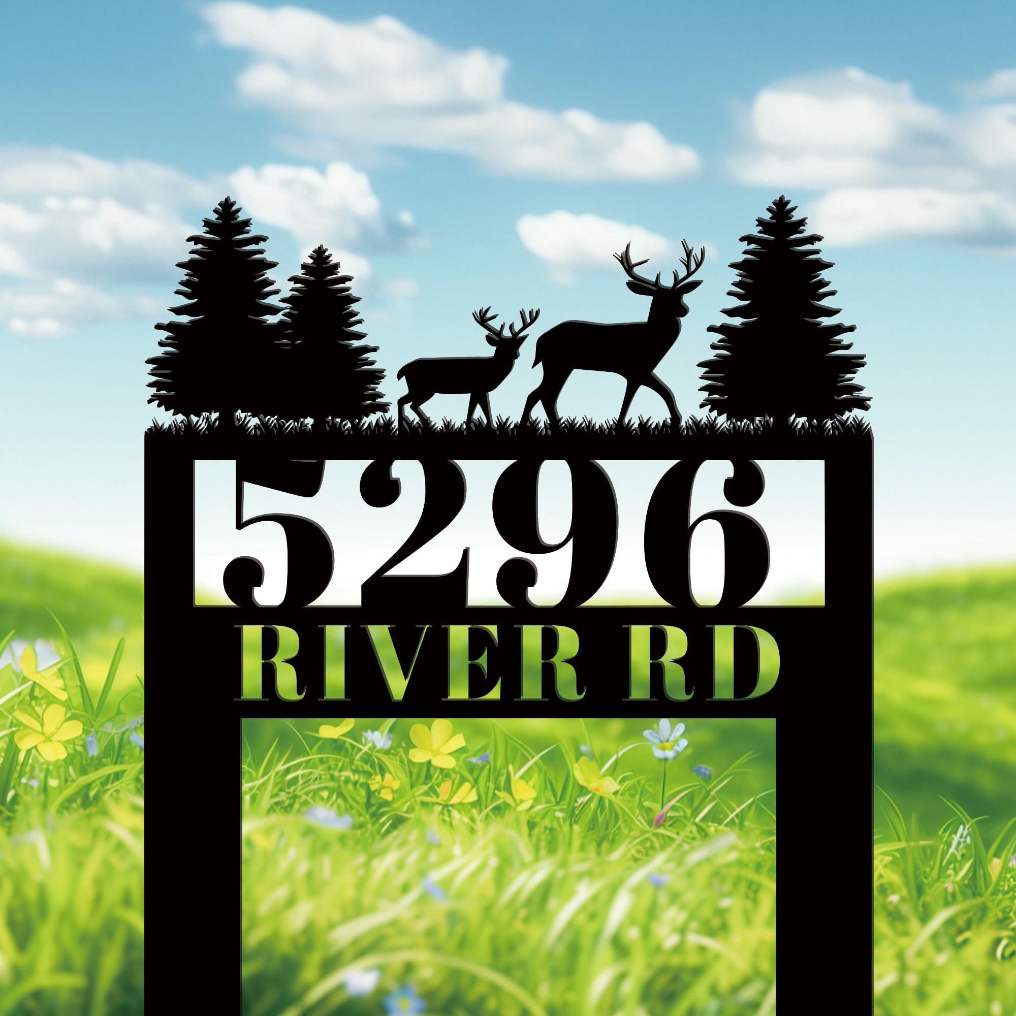 Personalised Street Sign with Stake, Custom Metal Signs Outdoor Personalised, House Number Sign, House Address Numbers for Lawn, Housewarming Gift (12)