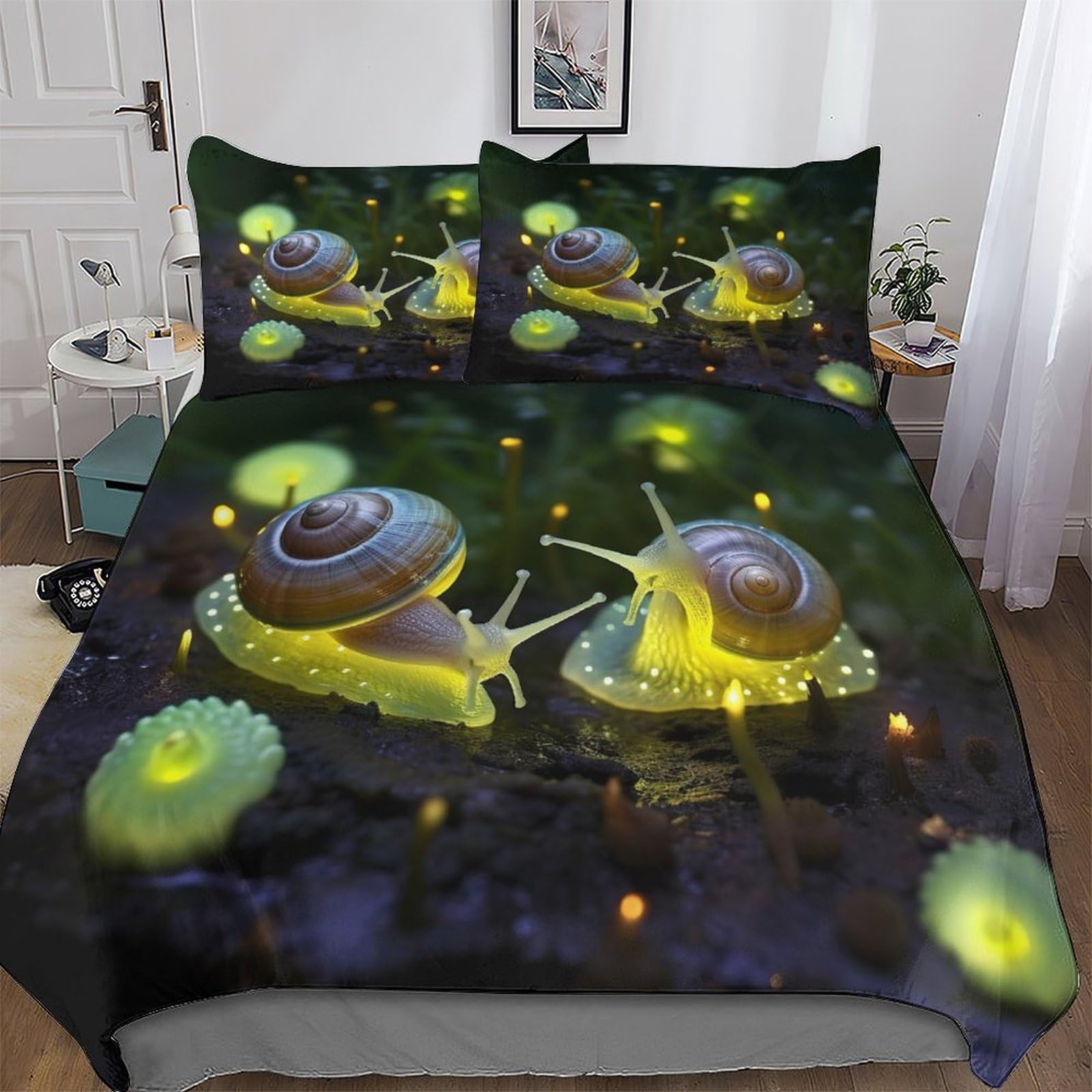 Housse de couette escargots en microfibre douce et ses taies d'oreiller pour lit King