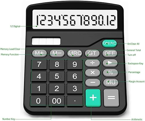 Miniatura 10 de Calculadora, Splaks - Calculadoras de escritorio funcionales estándar, batería solar y AA, calculadoras electrónicas de oficina de doble potencia