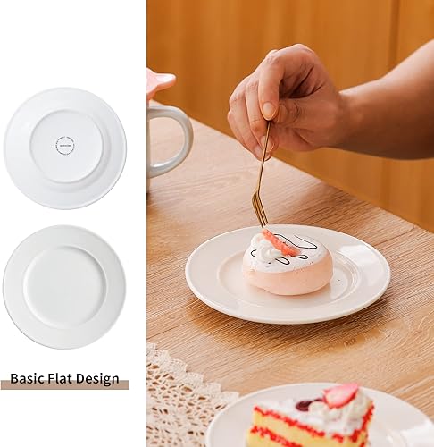 Miniatura 4 de TAMAYKIM 18 platos de postre de porcelana de 6 pulgadas, platos de cena pequeños para aperitivos, juegos de vajilla redondos, resistentes a los