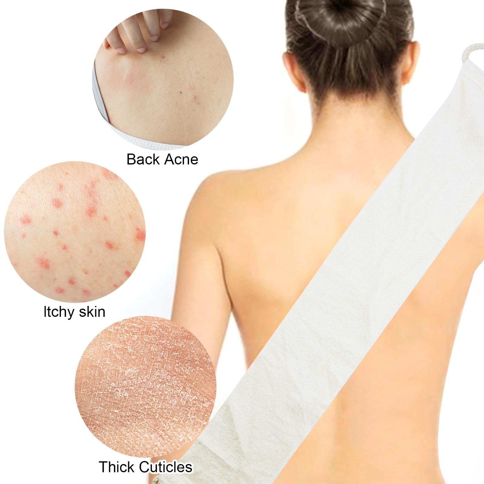 Loofah Back Scrubber, pasek kąpielowy z podkładką z gąbki Luffa, organiczny złuszczający grzbiet, dla mężczyzn i kobiet